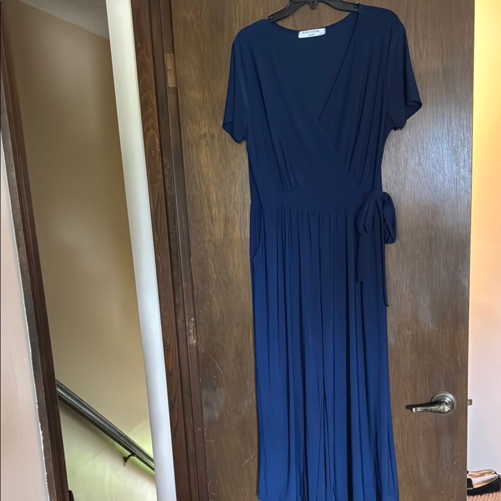 Blue Flutter Sleeve Jumpsuit for Wedding Guest